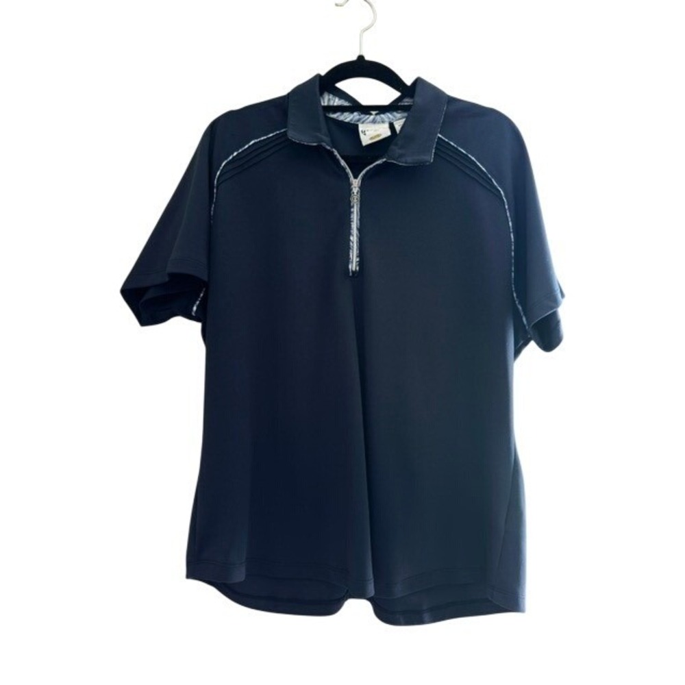 Greg Norman Play Dry Womens Polo XL Navy Quarter Zip Tropical Trim Golf‎ Top